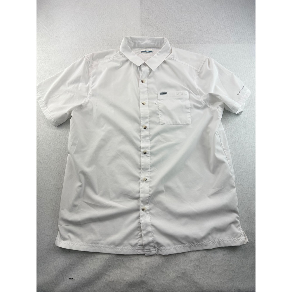 Columbia PFG Men White Short Sleeve Vented Fishing Shirt Large XM0692 Omni Shade